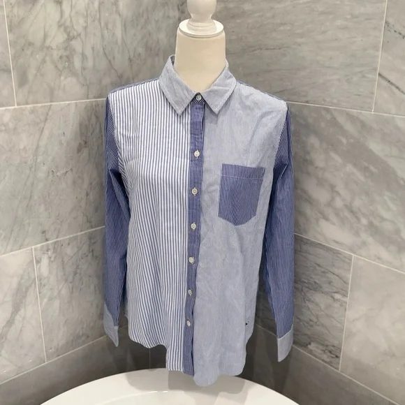 Vineyard Vines Blue White Stripe Mix Cotton Button Up Shirt Size 6 Preppy Classi - Picture 2 of 11